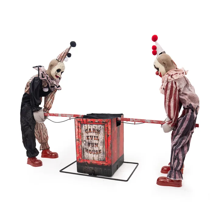 Interactive clown-themed mechanical display prop